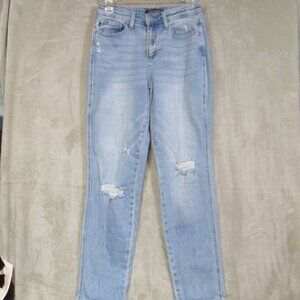 Judy Blue Jeans Women 3/26 Boyfriend Fit Star Print Pocket Light Wash Distressed